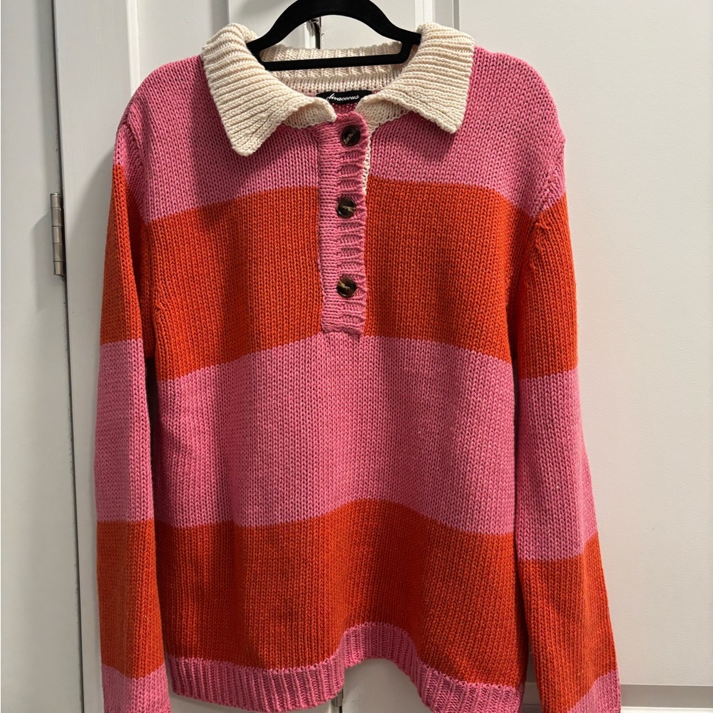 Olivaceous Striped Pink and Orange Sweater with Cream Collar (NWOT)